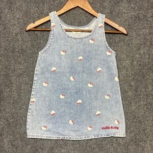 H&M Sanrio Hello Kitty Denim Tank Dress Kids 5T Light Wash Acid Print Cotton